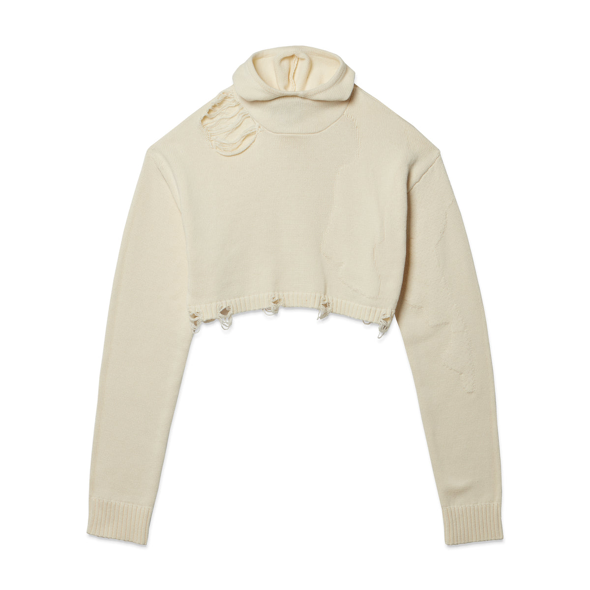 DISTRESSED HOODIE SWEATER - IVORY - PRIVATE POLICY
