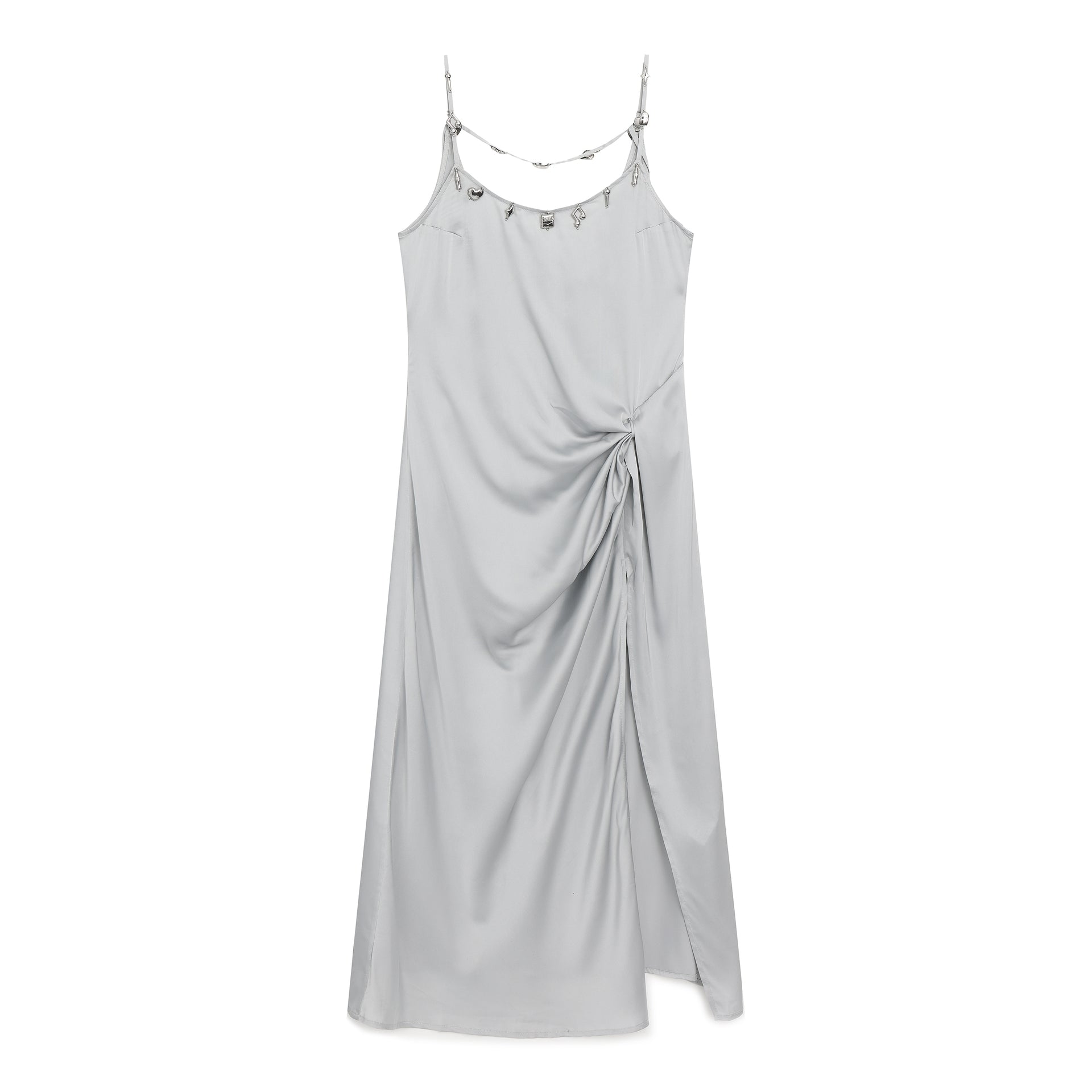 K-Wave Silver Charm Slip Dress - SILVER