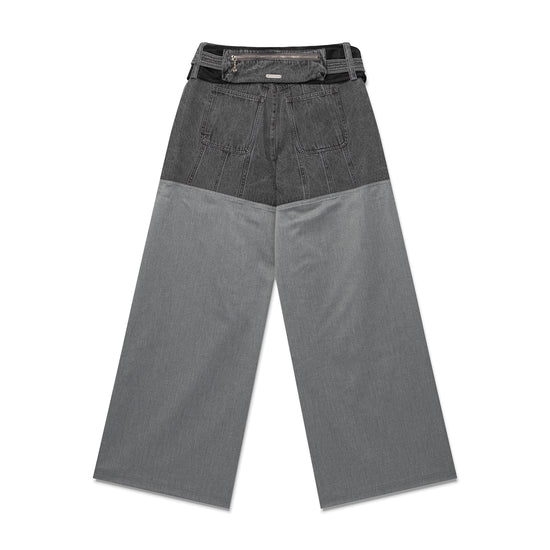 Waist Bag Washed Denim Combo Pants - Black & Grey