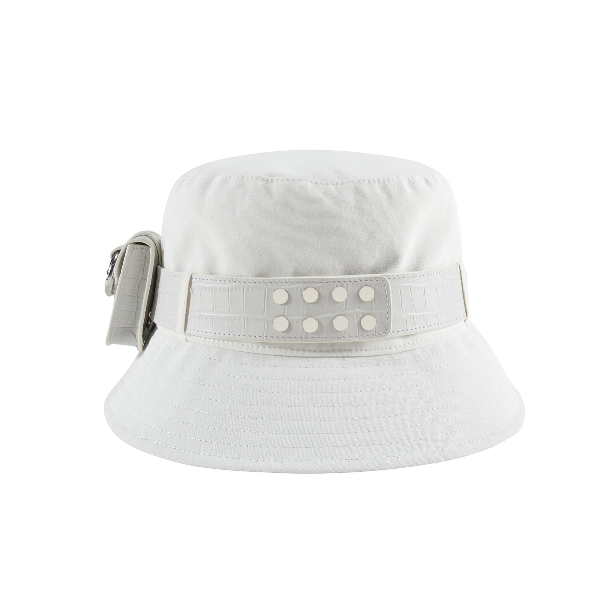 Mini Leather Bag Bucket Hat - White - PRIVATE POLICY