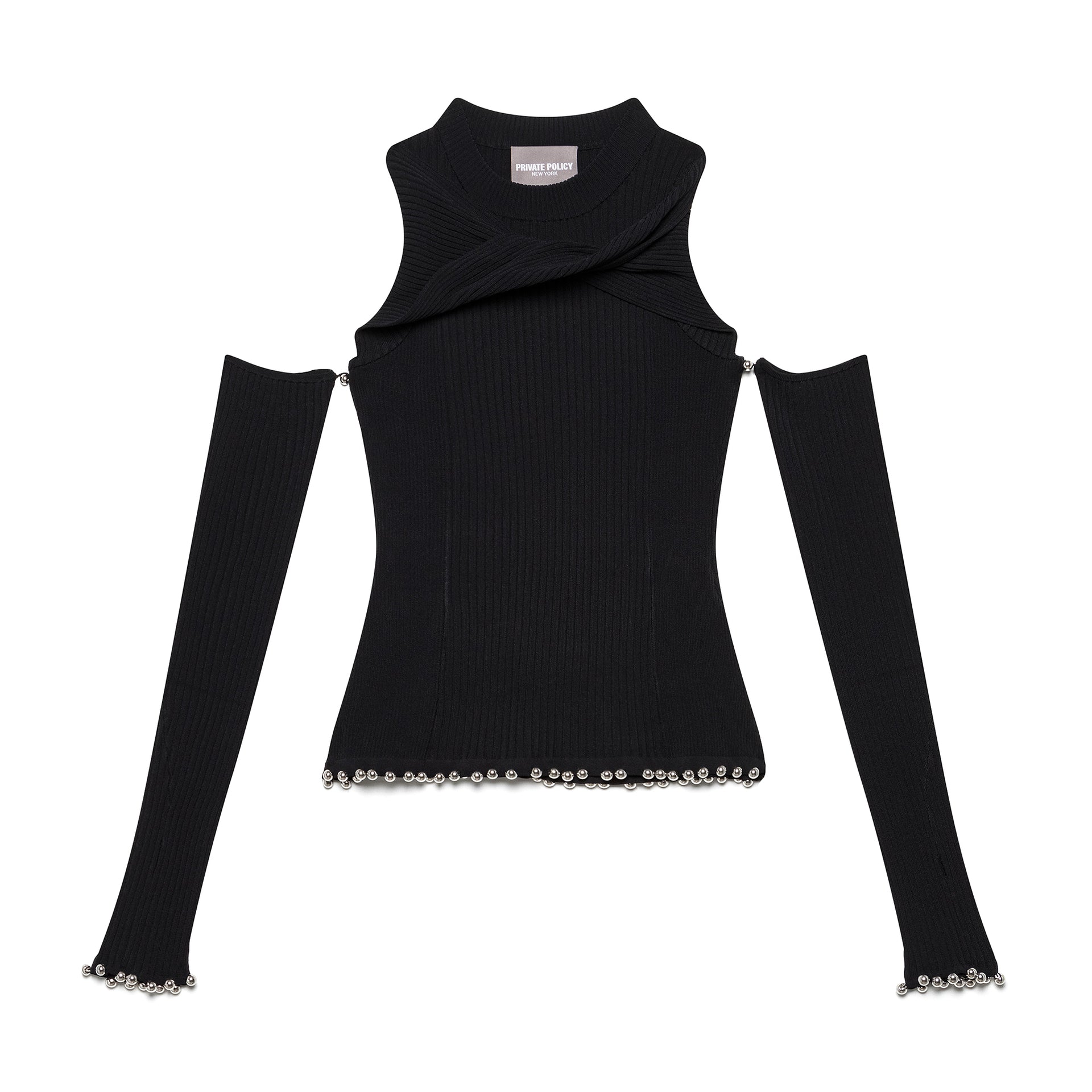 Twist Knit Top w/ Glove Sleeves - Black