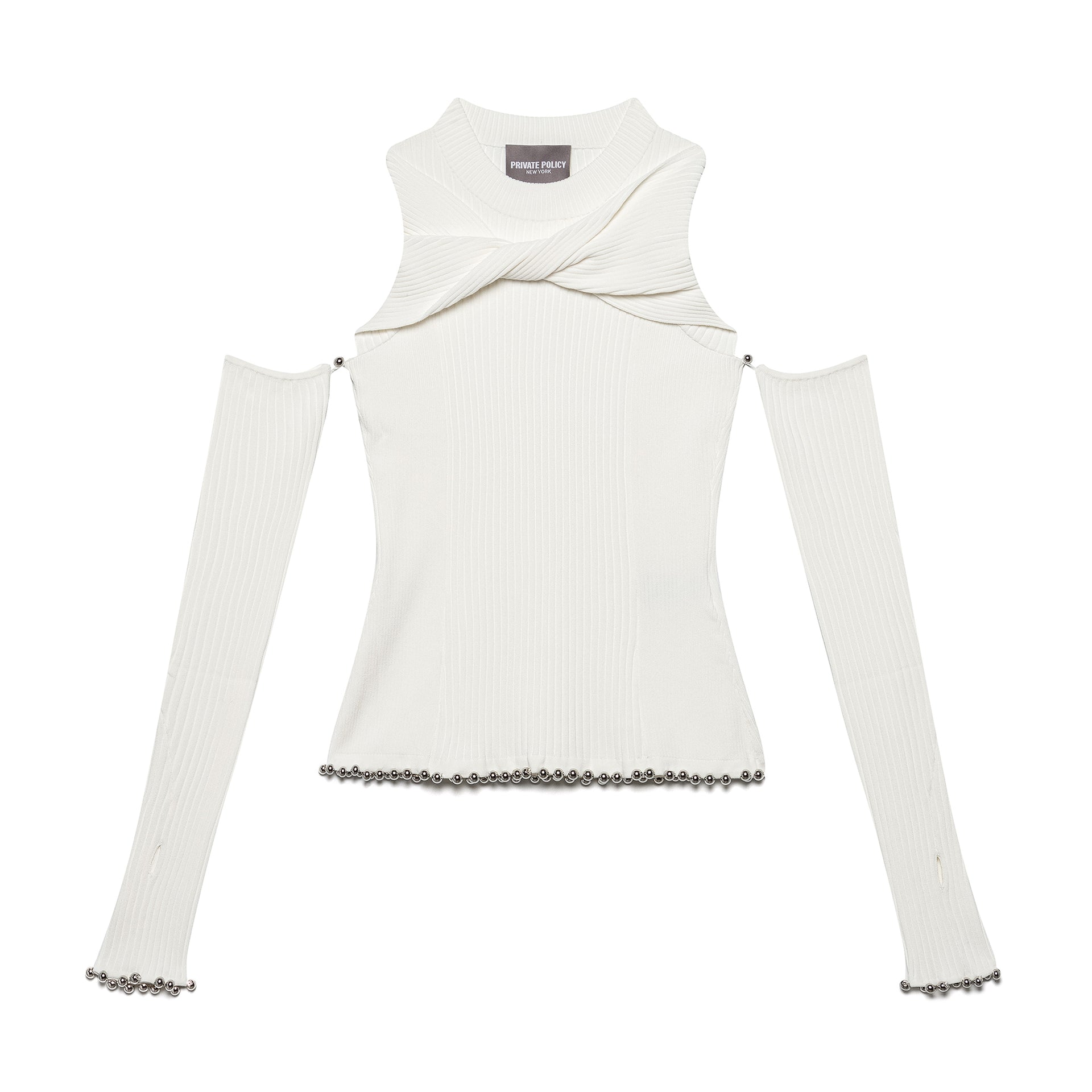 Twist Knit Top w/ Glove Sleeves - White