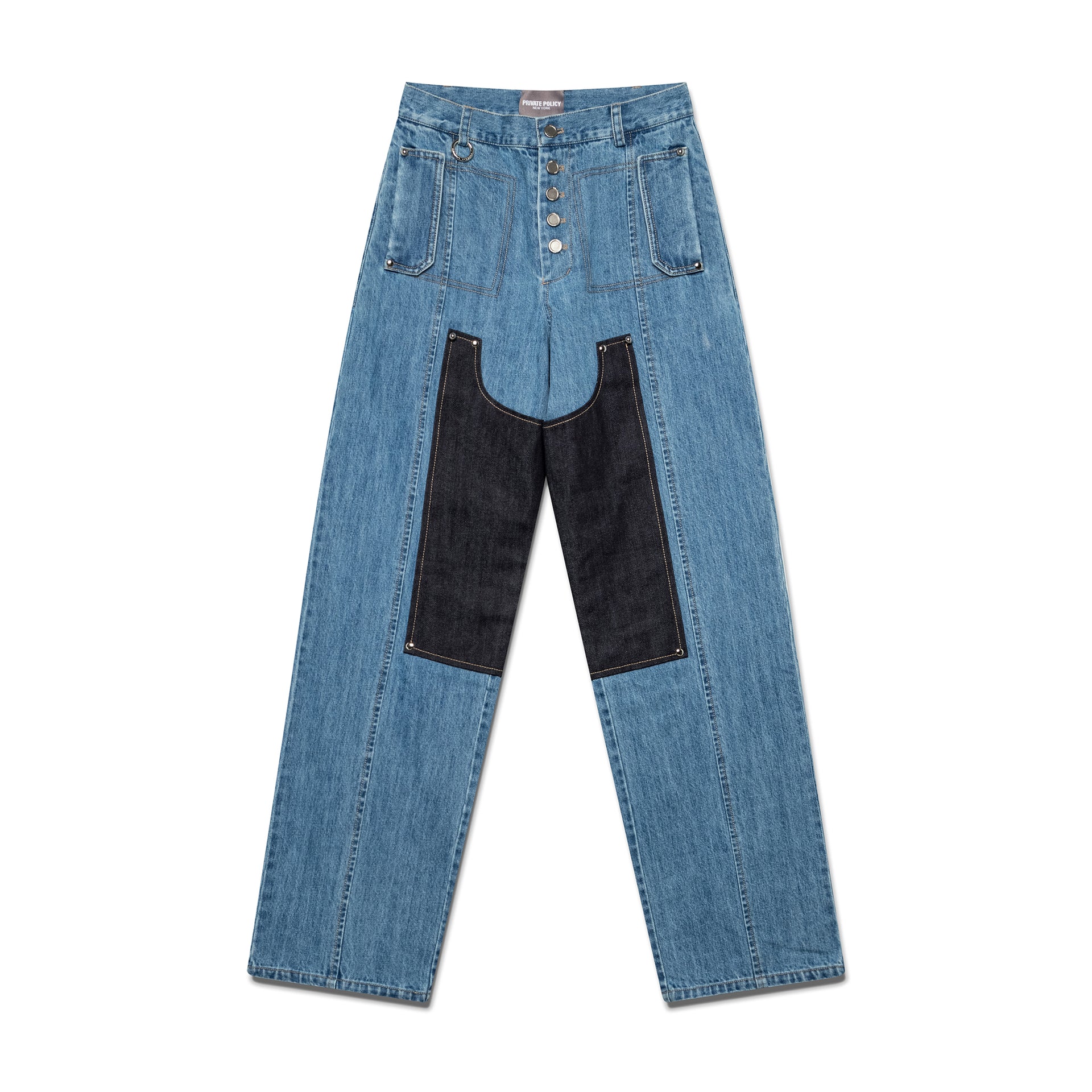 Washed Panel Jeans - Blue