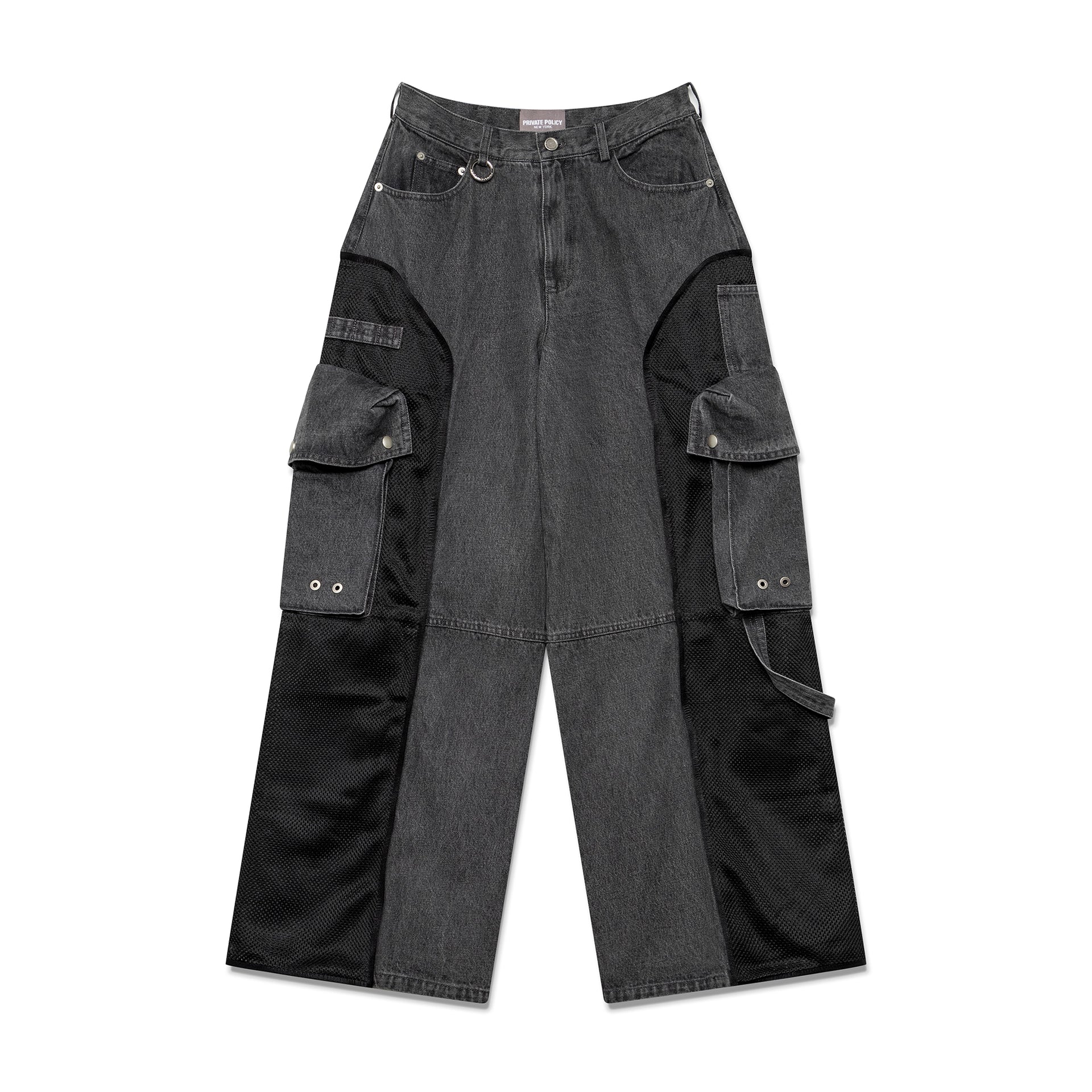 Mesh Combo Cargo Baggie Jeans - Black