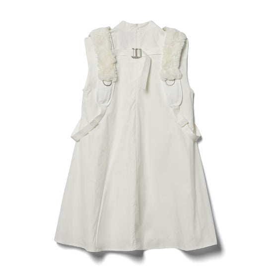 BABYDOLL DRESS WITH FAUX FUR HARNESS - WHITE