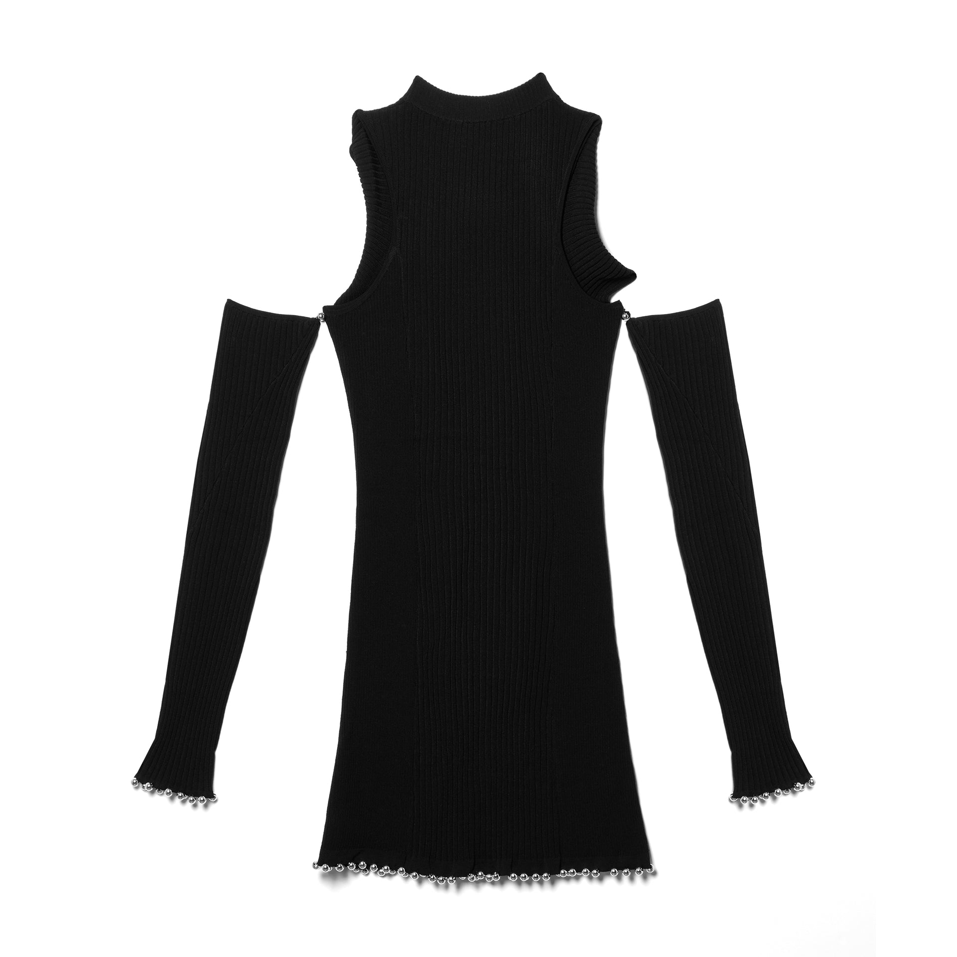 Twist Knit Dress w/ Glove Sleeves - Black