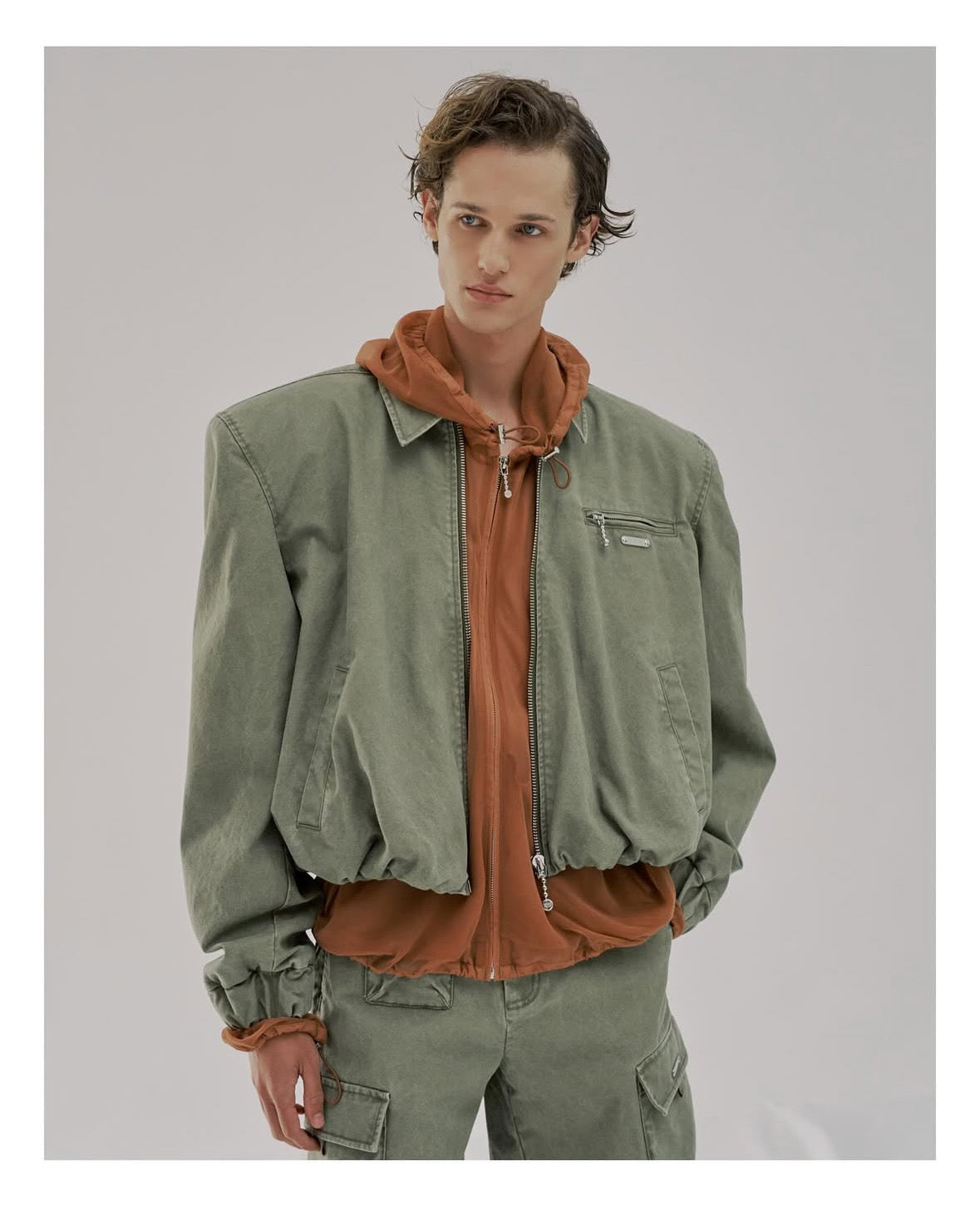 CROPPED POWER SHOULDER WORKWEAR JACKET