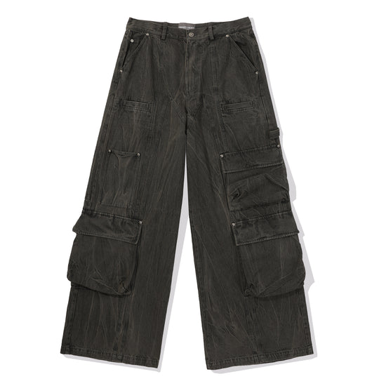 Puffy Cargo Pocket Denim Pants - Black