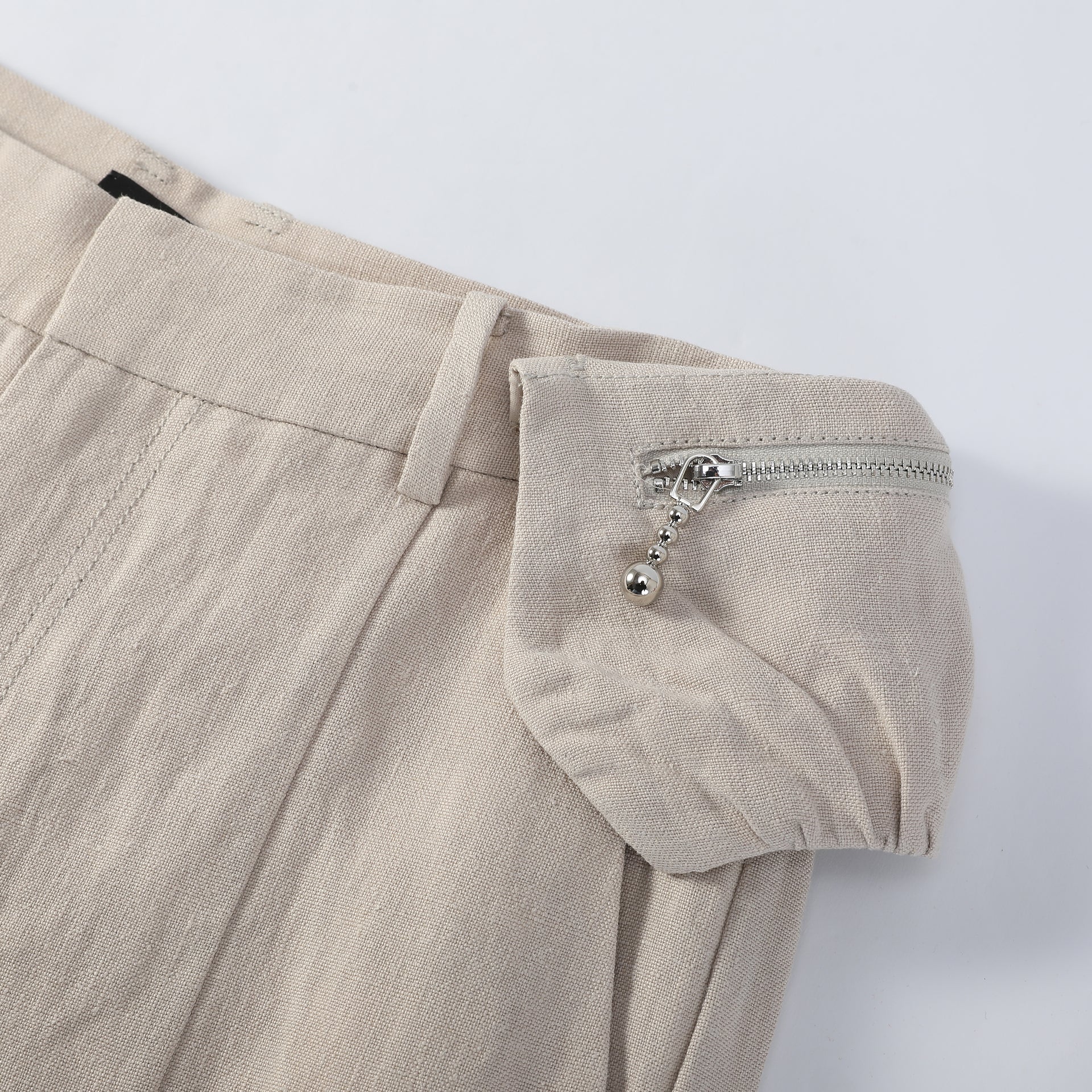 RUCHED POCKET CROPPED SUMMER SUIT TROUSERS