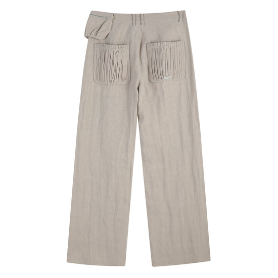 RUCHED POCKET CROPPED SUMMER SUIT TROUSERS