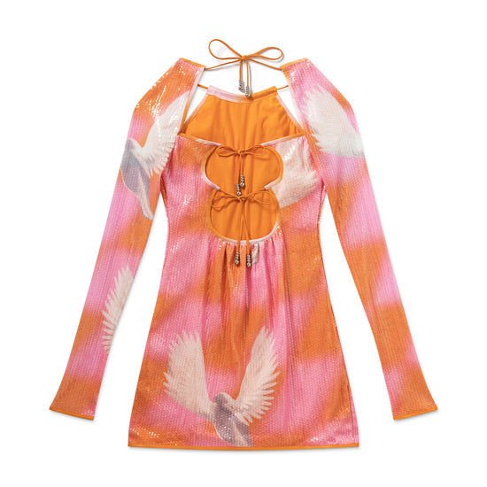 Dove Sequin Open Back Dress - Pink & Orange PXL Checker