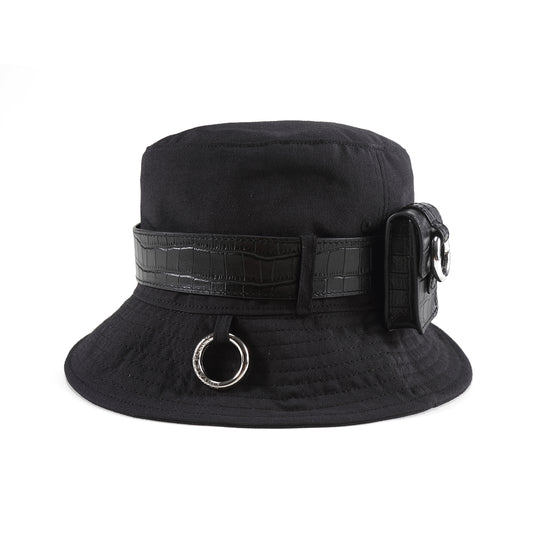 Mini Leather Bag Bucket Hat - Black