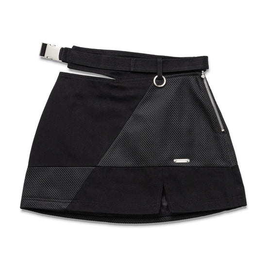 PXL Checker Mesh Denim Skirt - Black