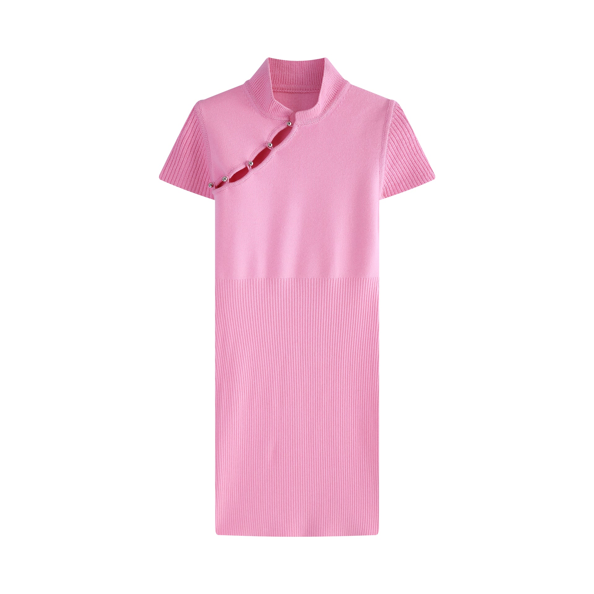 Qipao Contour Knit Dress - Pink