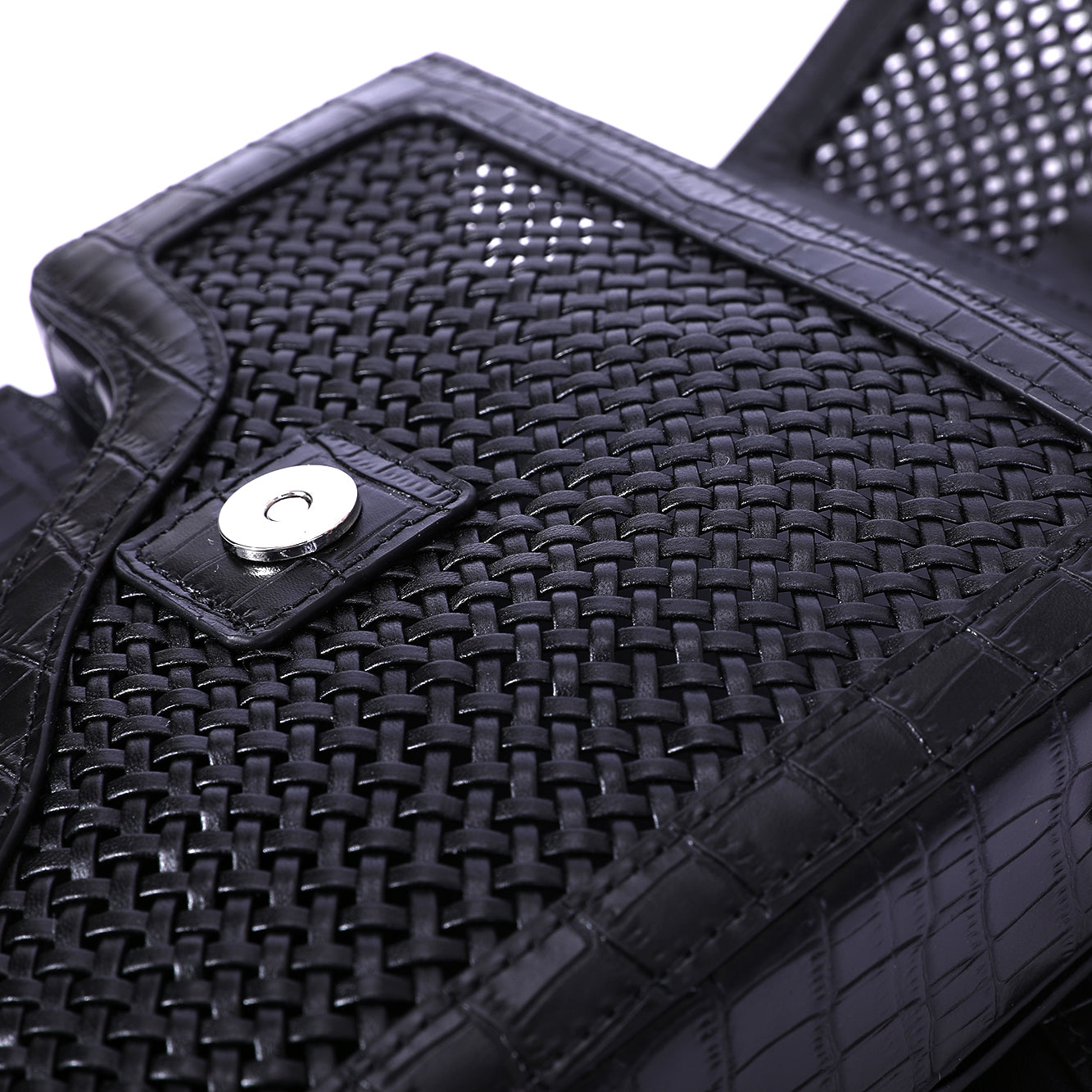 Black Weave Leather Multi Purpose Bag