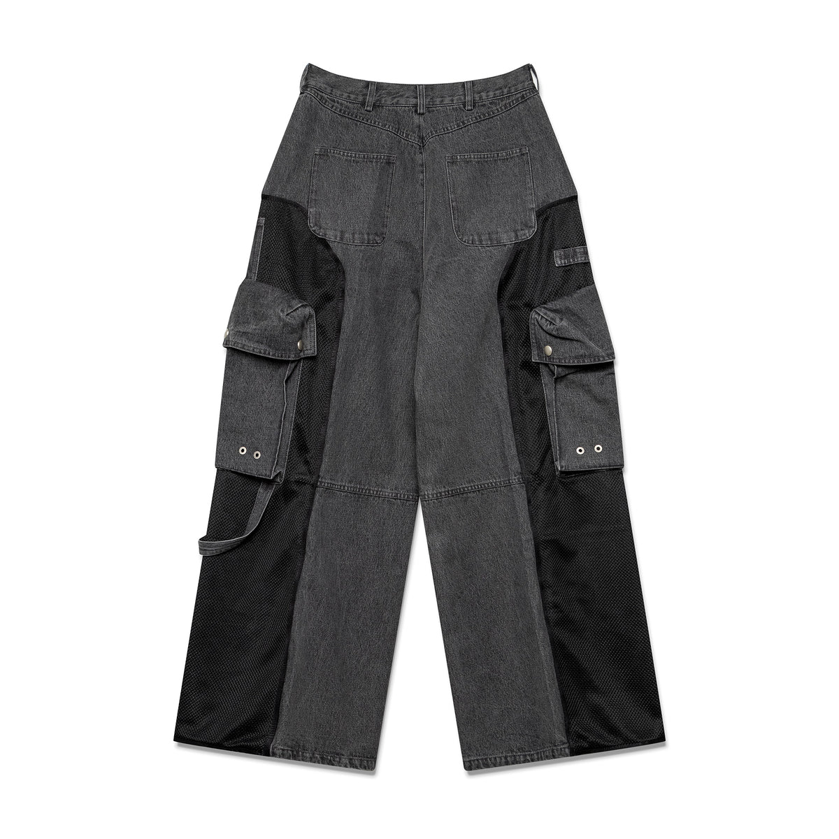 Mesh Combo Cargo Baggie Jeans - Black - PRIVATE POLICY