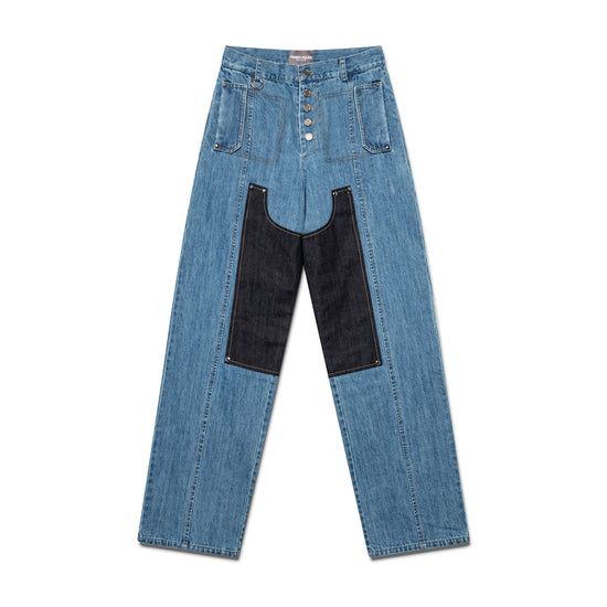 Washed Panel Jeans - Blue